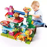 Детски образователен конструктор Feelo Animal Party Slide – Голяма писта за топчета с животни и въртящи се елементи (211 части)