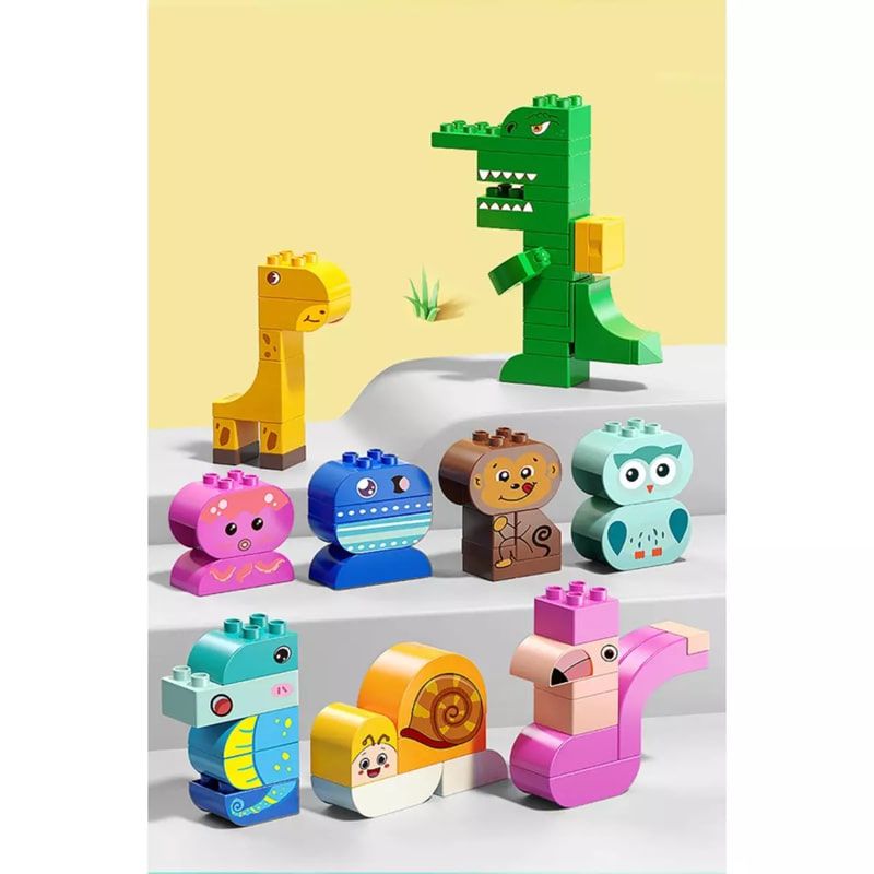 Детски образователен конструктор Feelo Animal Party Slide – Голяма писта за топчета с животни и въртящи се елементи (211 части)