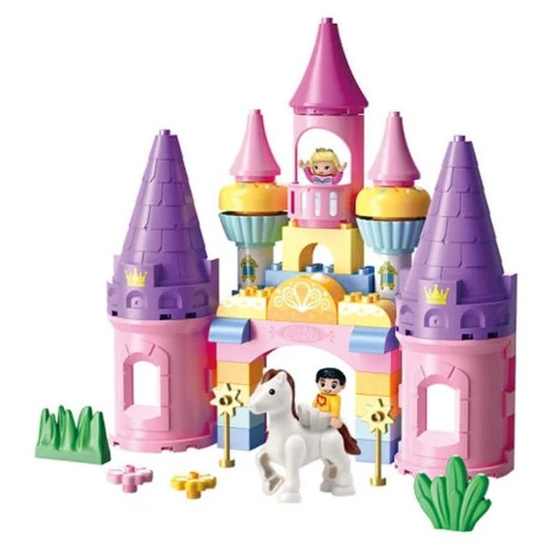 Детски образователен конструктор Feelo Princess Castle – Приказен замък с фигурки на принцеса, принц и конче (43 големи части)