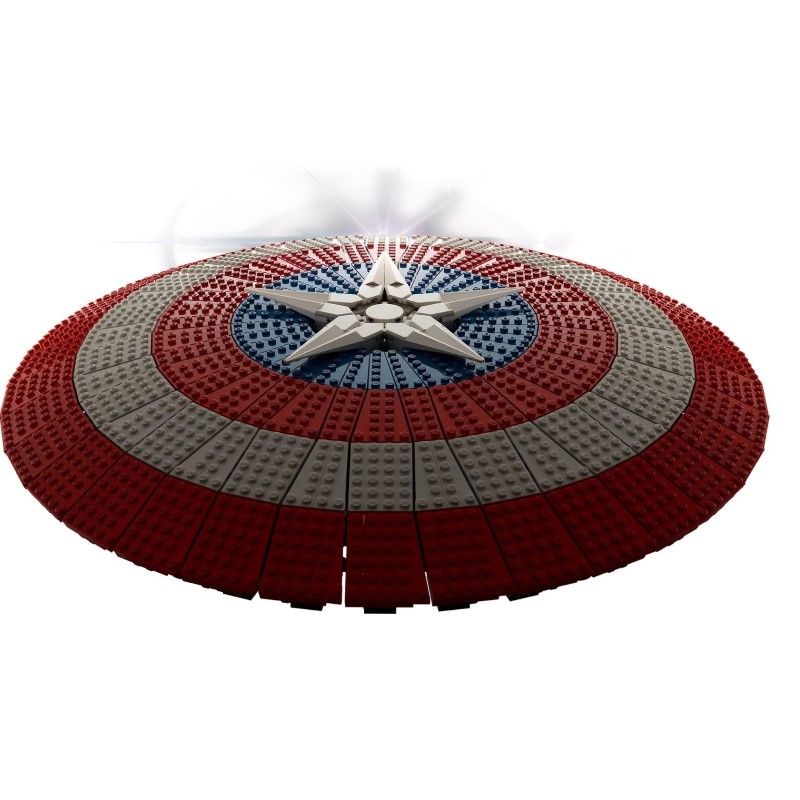 Колекционерски конструктор LEGO Marvel Щитът на Капитан Америка 76262 – Мащабен супергеройски модел със стойка и минифигурка (3128 части)