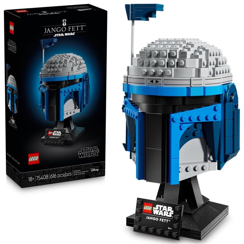 Колекционерски конструктор LEGO Star Wars Jango Fett Helmet 75408 – Шлемът на Джанго Фет за възрастни със стойка и табелка (616 части)