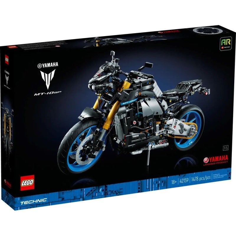 Колекционерски конструктор LEGO Technic Yamaha MT-10 SP 42159 – Мащабен хипер-голишар мотоциклет с функционална скоростна кутия и AR добавена реалност (1478 части)