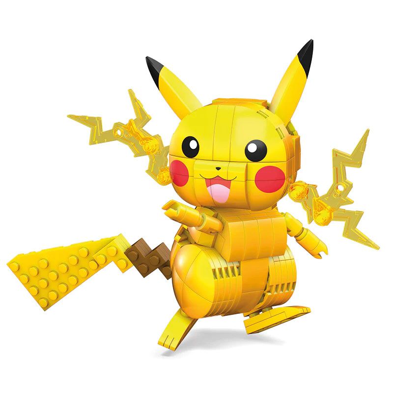 Детски образователен конструктор Mega Pokémon Pikachu – Екшън фигурка за сглобяване в бойни пози с електрически ефекти (211 части)