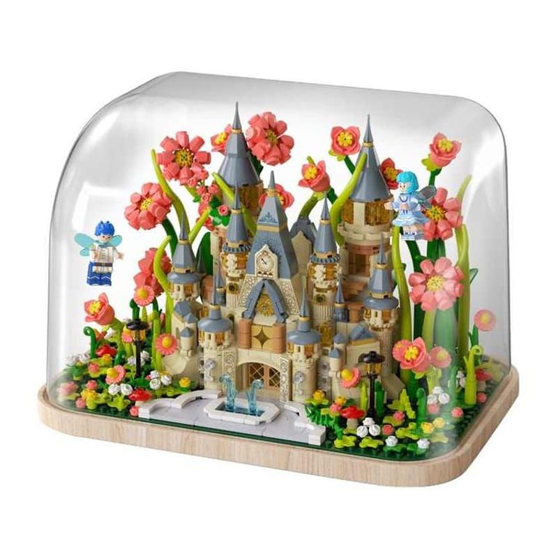 Детски приказен конструктор Garden Castle / Градински замък – Магически мини свят с флорални елементи в предпазна кутия (130 части)