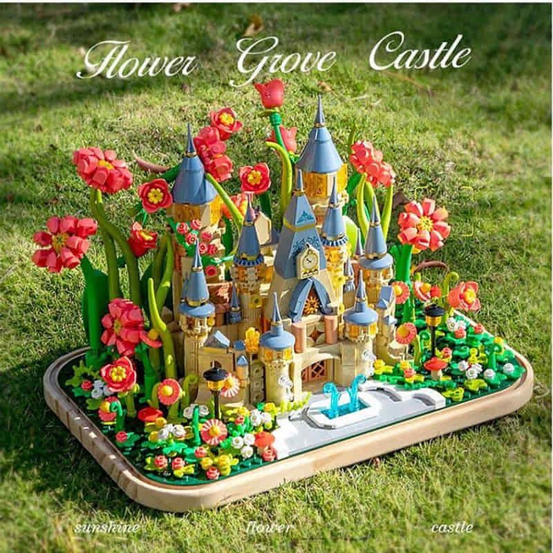 Детски приказен конструктор Garden Castle / Градински замък – Магически мини свят с флорални елементи в предпазна кутия (130 части)