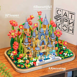 Детски приказен конструктор Garden Castle / Градински замък – Магически мини свят с флорални елементи в предпазна кутия (130 части)
