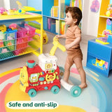 Бебешка проходилка за бутане 5 в 1 Raya Toys Музикален парен влак – Интерактивна играчка за яздене, дърпане, сортер, образователен център с истинска пара, светлини и звуци (18+ месеца)