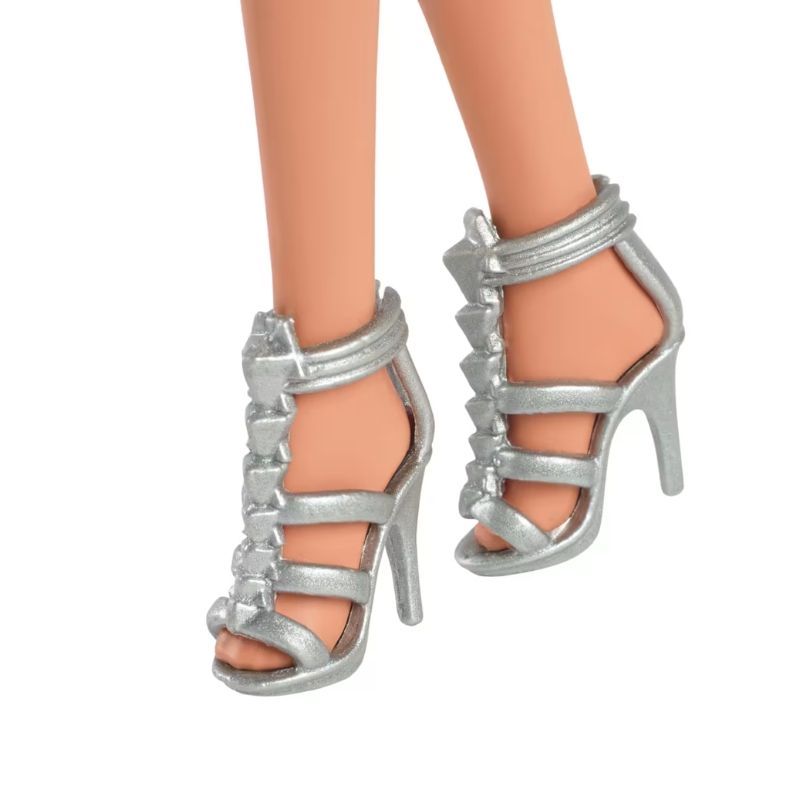 Детска модна кукла Mattel Barbie Fashionistas – Кукла с дълга кафява коса и бляскава лилава рокля (29 см)