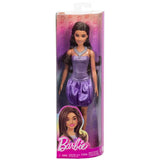 Детска модна кукла Mattel Barbie Fashionistas – Кукла с дълга кафява коса и бляскава лилава рокля (29 см)