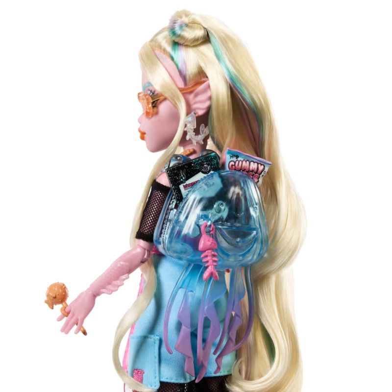 Детска модна кукла Monster High Lagoona Blue (Лагуна Блу) – Подвижна кукла с пиранята Нептуна и океански аксесоари (27 см)