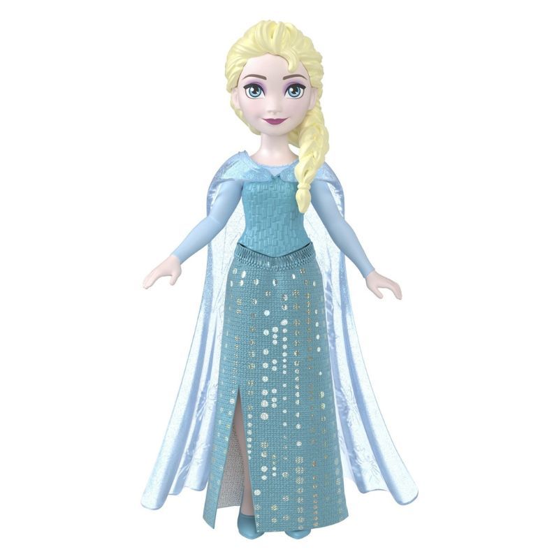Детска мини модна кукла Disney Frozen Елза (Elsa) от Mattel – Джобна принцеса за приключения в движение (9 см)