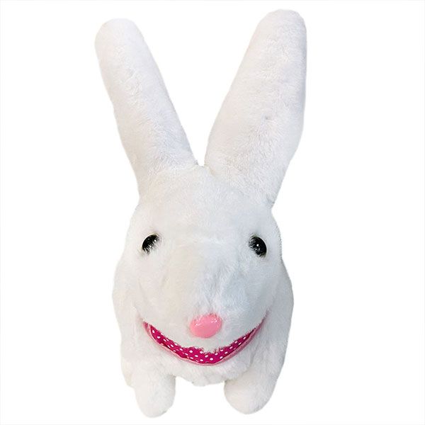 Детско интерактивно плюшено зайче Zynora Hopping Bunny – Анимирано зайче с ходене, мърдащи ушички, LED светлини и музика (18 см, 3+ години)