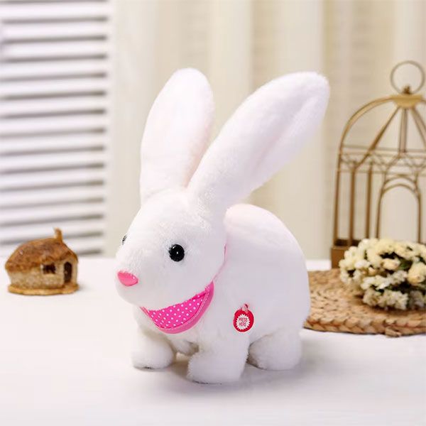 Детско интерактивно плюшено зайче Zynora Hopping Bunny – Анимирано зайче с ходене, мърдащи ушички, LED светлини и музика (18 см, 3+ години)