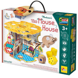Дървена Монтесори игра Zynora The House of the Mouse (3D къща с активности) – Образователен комплект за фина моторика, цифри и геометрични форми (3+ години)