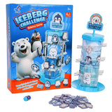 Интерактивна семейна игра за баланс Zynora Iceberg Challenge – Антистрес настолна игра с полярни животни, рулетка и механизъм за лавина (3 години +)