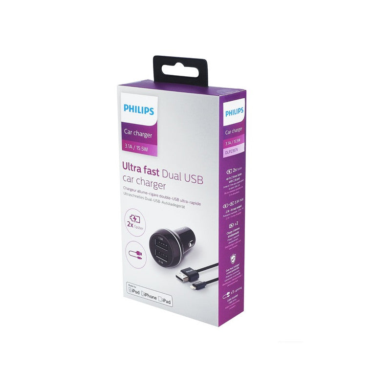 ЗАРЯДНО ЗА АВТОМОБИЛ DLP2357V 2xUSB+Lightin КАБЕЛ PHILIPS
