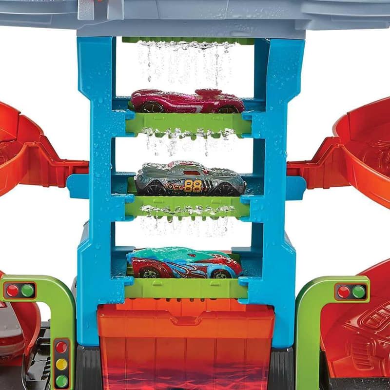 Детски комплект Hot Wheels City: Mega Car Wash – Интерактивна автомивка на няколко етажа със спирала и Color Shifters количка с промяна на цвета (4+ години)