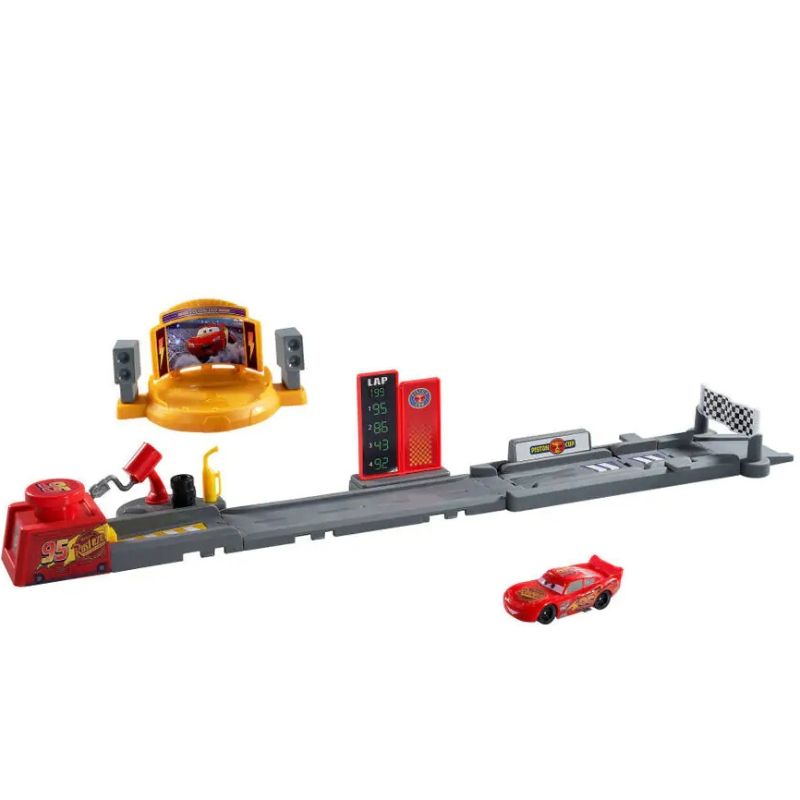 Детски игрален комплект Disney Pixar Cars: Състезание за Купата на Пистън – Интерактивна писта (60 см) с изстрелвачка, рампа и количка Светкавицата Маккуин (4+ години)