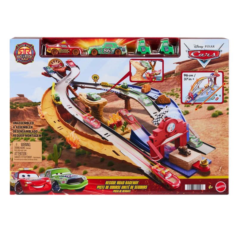 Детска писта Disney Pixar Cars: Rescue Road – Многоетажна състезателна писта от Радиатор Спрингс с дължина над 96 см и 4 колички (4+ години)
