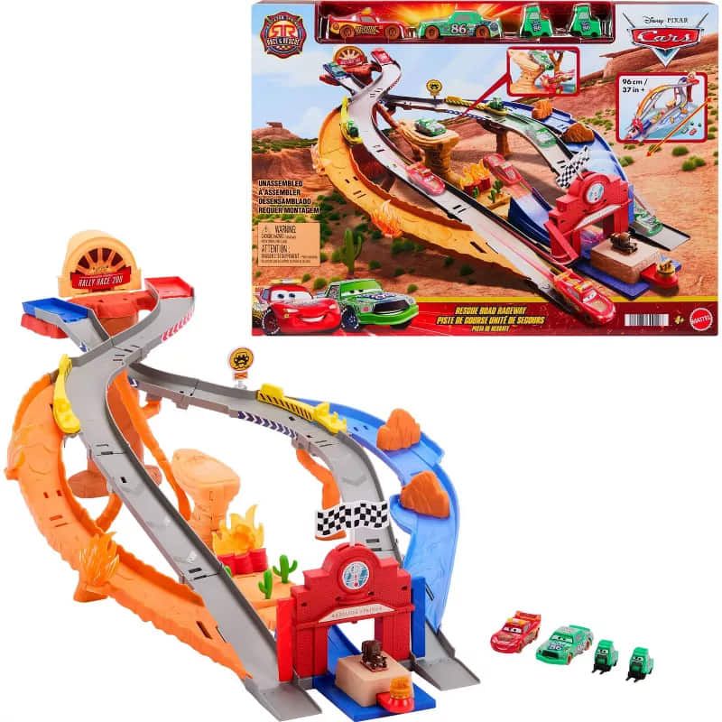 Детска писта Disney Pixar Cars: Rescue Road – Многоетажна състезателна писта от Радиатор Спрингс с дължина над 96 см и 4 колички (4+ години)