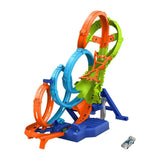 Детска писта Hot Wheels Action: 4-Loop Crash-Out – Епичен комплект с 4 лупинга, зона за сблъсък и количка от поредицата Let's Race по Netflix (5+ години)