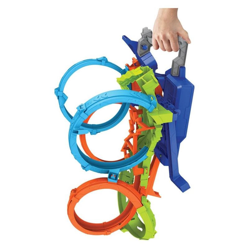 Детска писта Hot Wheels Action: 4-Loop Crash-Out – Епичен комплект с 4 лупинга, зона за сблъсък и количка от поредицата Let's Race по Netflix (5+ години)