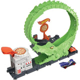 Детски комплект Hot Wheels City: Gator Loop Attack – Интерактивна писта с атака на алигатор, регулируема опашка, въртяща се пица и количка (4+ години)