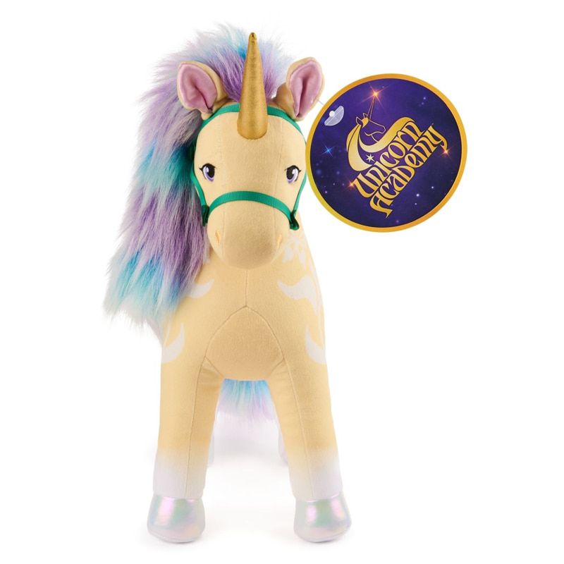 Голяма плюшена играчка Еднорог Лийф Spin Master Unicorn Academy – Вълшебен растителен еднорог Лийф с лилава грива (38 см)