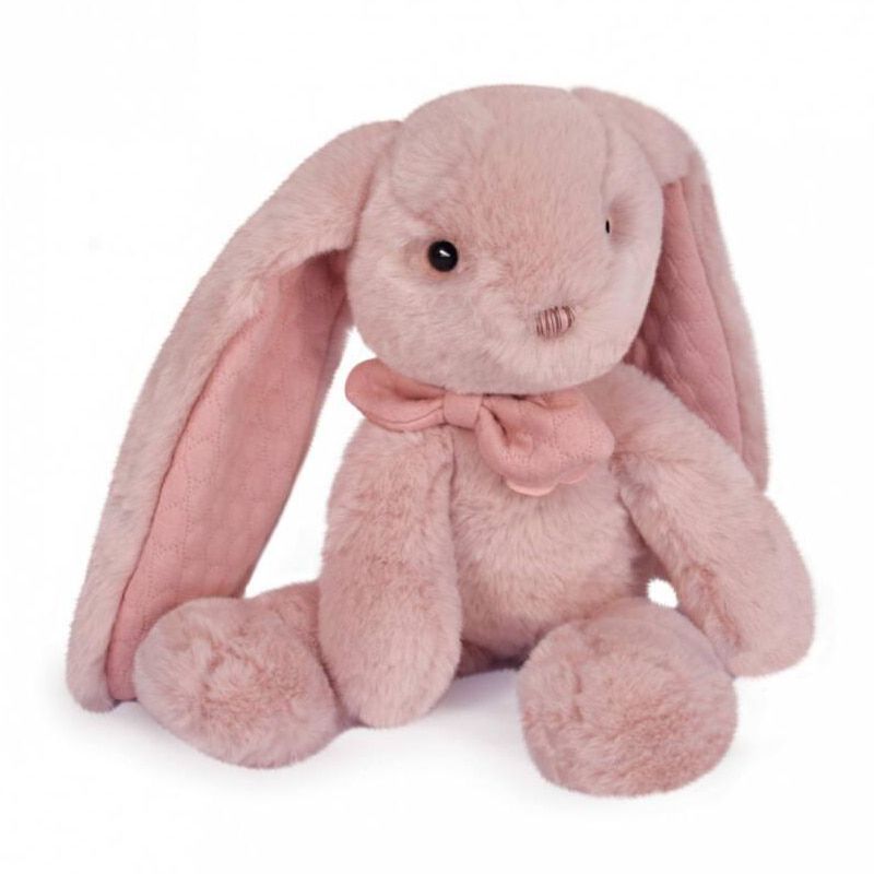 Луксозно бебешно плюшено зайче в подаръчна кутия Doudou Preppy Chic – Премиум френска играчка за гушкане с детайли от релефен джърси плат (30 см)