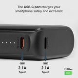 POWER BANK(ВЪНШНА БАТЕРИЯ) 10 000mAh,2xUSB-C,1xUSB A,10W SBS - BLACK