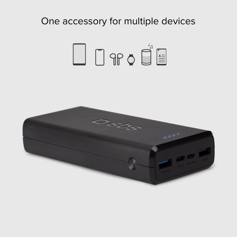 POWER BANK (ВЪНШНА БАТЕРИЯ) 20 000mAh, 2xUSB A, SBS - ЧЕРЕН