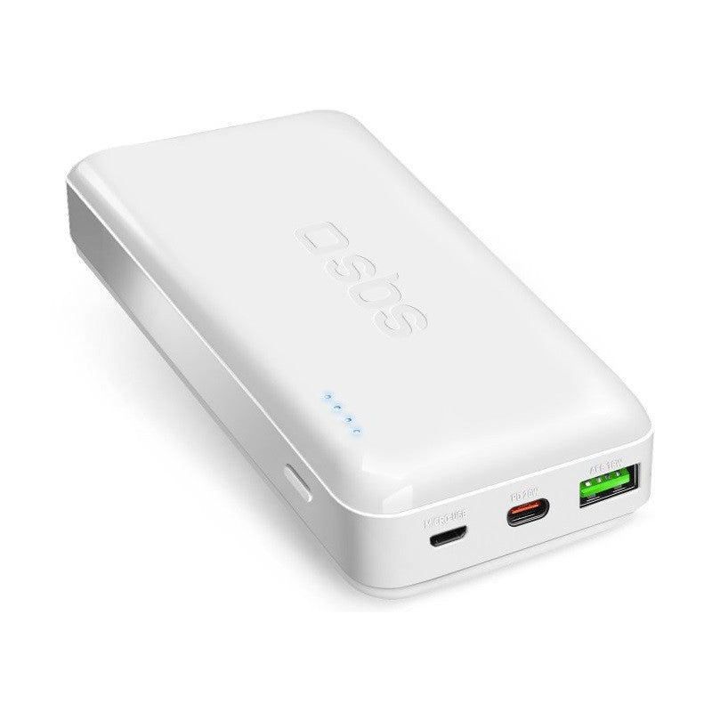 POWER BANK(ВЪНШНА БАТЕРИЯ) 20 000mAh,1xUSB C,1xUSB A,AFC SBS - WHITE