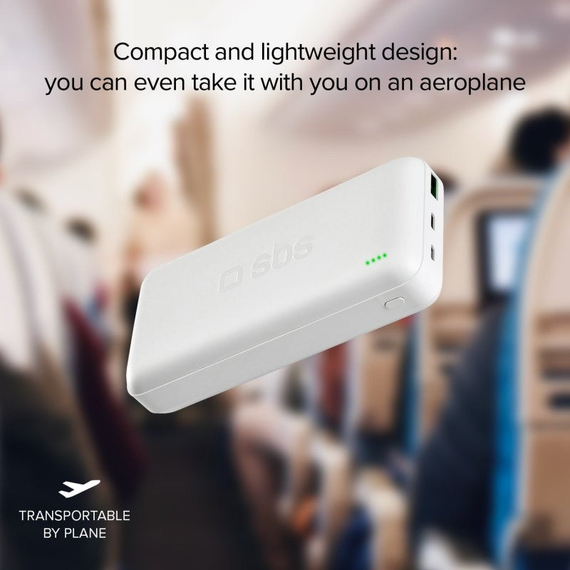 POWER BANK(ВЪНШНА БАТЕРИЯ) 20 000mAh,1xUSB C,1xUSB A,AFC SBS - WHITE