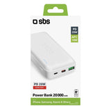 POWER BANK(ВЪНШНА БАТЕРИЯ) 20 000mAh,1xUSB C,1xUSB A,AFC SBS - WHITE