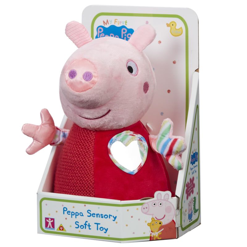 Бебешка сензорна плюшена играчка Прасенцето Пепа PAW Patrol My First Peppa Pig – Първа мека играчка за сетивно развитие и гушкане (24 см)