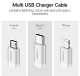 КАБЕЛ USB А/USB-C+Lightining MFI, 1М UGREEN - СРЕБРИСТ