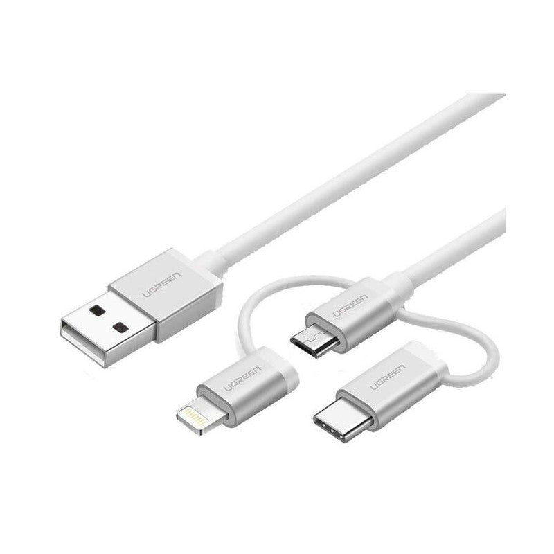 КАБЕЛ USB А/USB-C+Lightining MFI, 1М UGREEN - СРЕБРИСТ