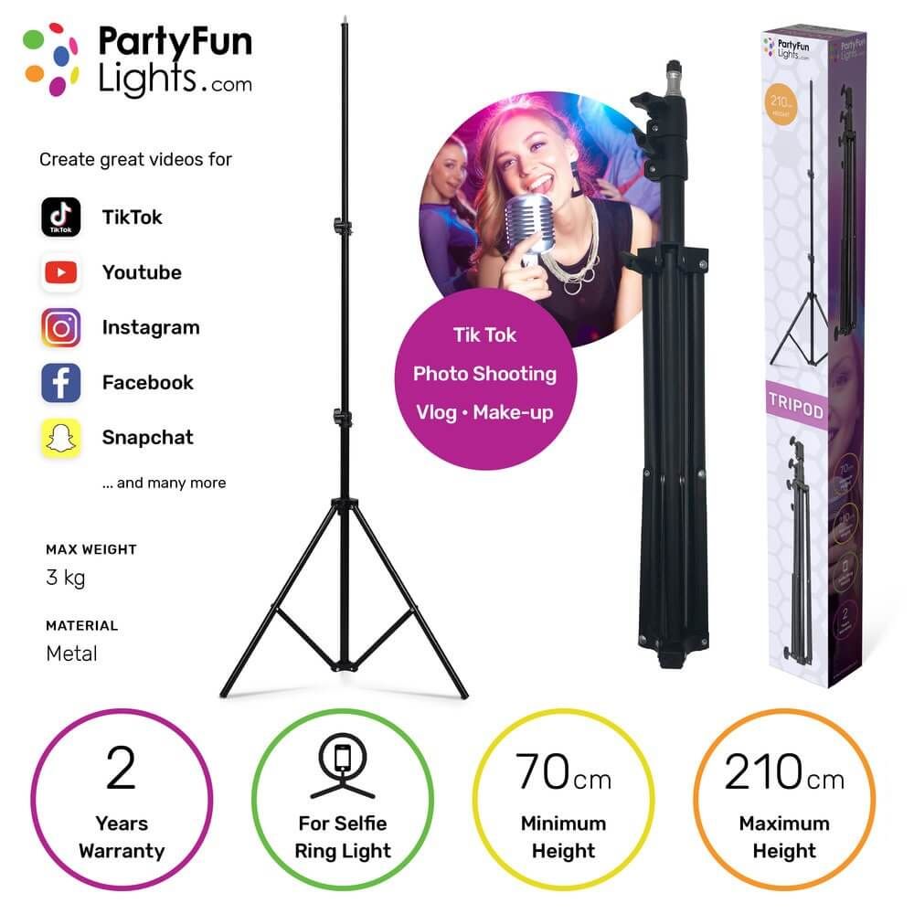 Регулируем метален статив за осветление, телефон и камера Zynora Studio Tripod Stand (71 cm – 210 cm) – Сгъваема стоманена стойка с 6 mm (1/4") резба