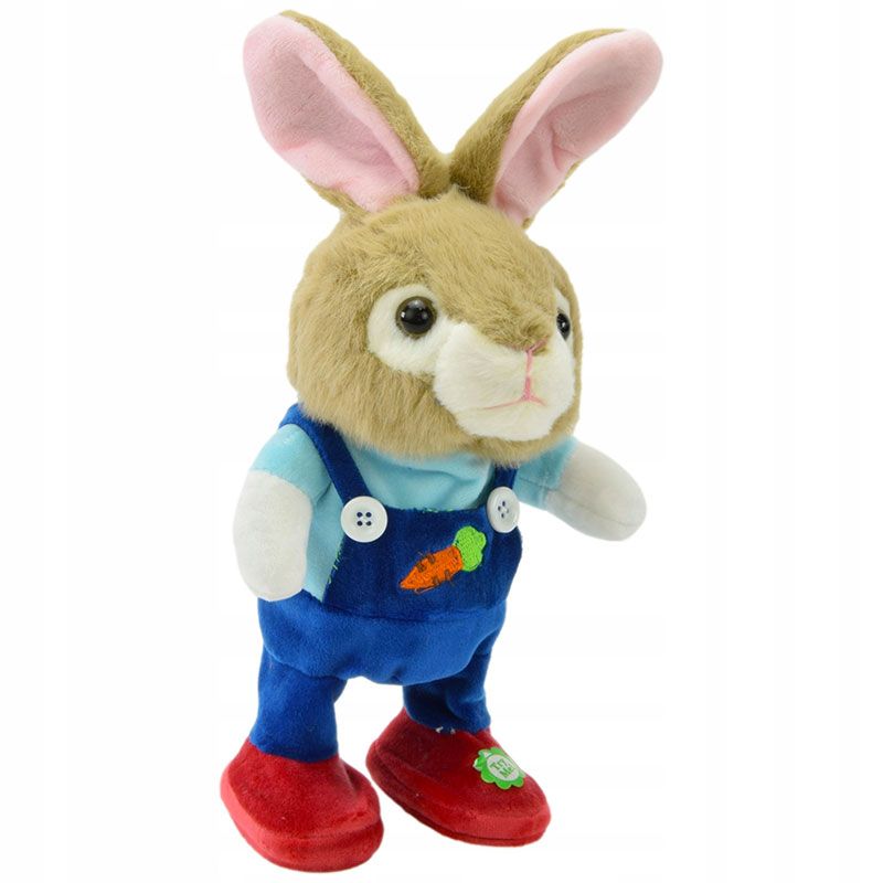 Детско интерактивно плюшено зайче Zynora Dancing & Repeating Bunny – Танцуващо зайче със сини дрехи, повтаряне на думи, ходене и 30 поп песни (26 см, 3+ години)