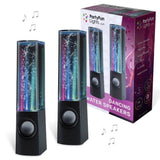 Интерактивни танцуващи водни тонколони Zynora Water Fountain LED Speakers – Комплект 2 броя аудио високоговорители с водни фонтани, цветни светлини и AUX свързаност