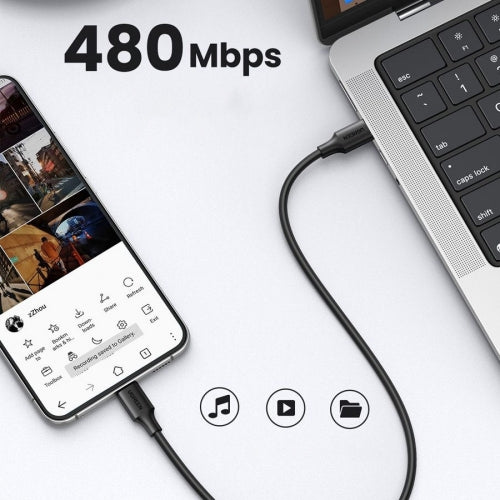Кабел UGREEN US286, USB-C към USB-C, 3A, 60W, 1м, Черен