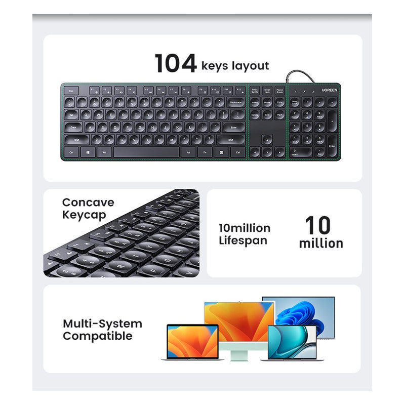 КЛАВИАТУРА BG, CHOCOLATE MEMBR, 1.5m KU004 UGREEN