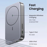 POWER BANK( Портативна батерия) 10 000mAh WIRELESS,20W PB206 UGREEN - СИВ