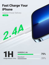 US155 КАБЕЛ USB А / Lightining MFI 2m UGREEN - БЯЛ