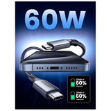 USB-C КЪМ USB-C КАБЕЛ ЗА ДАННИ И ЗАРЕЖДАНЕ – 60W 1м (US567) UGREEN - СИВ