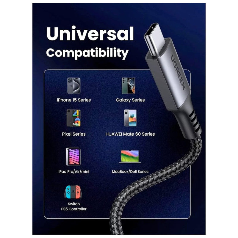 USB-C КЪМ USB-C КАБЕЛ ЗА ДАННИ И ЗАРЕЖДАНЕ – 60W 1м (US567) UGREEN - СИВ