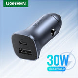 ЗАРЯДНО ЗА КОЛА 1xUSB-C+1xUSB A,30W,PD,QC С UGREEN