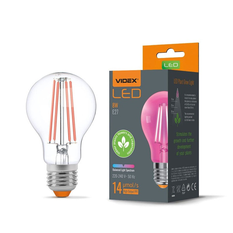 LED ЛАМПА VLE-A60FF-08271 PLANT GROW 8W E27 VIDEX