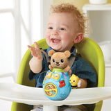 Бебешка интерактивна музикална играчка VTech Peek-a-Boo Bear – Куку-рику Мече с 4 песни, 15 мелодии, изскачащо мече и въртящи се пчелички (6–36 месеца)