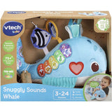 Бебешка мека интерактивна играчка VTech Snuggly Ocean Whale – Плюшен кит с пиано клавиши, 9 песни, 15 мелодии и фрази на английски език (3–24 месеца)
